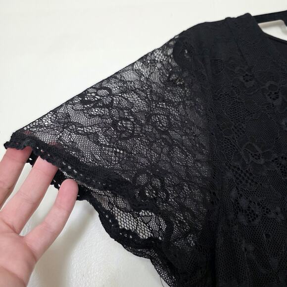 Torrid Black Lace Whimsigoth Dress Women 1X Vneck Boho Grunge Witchy Jersey Knit - Picture 3 of 9